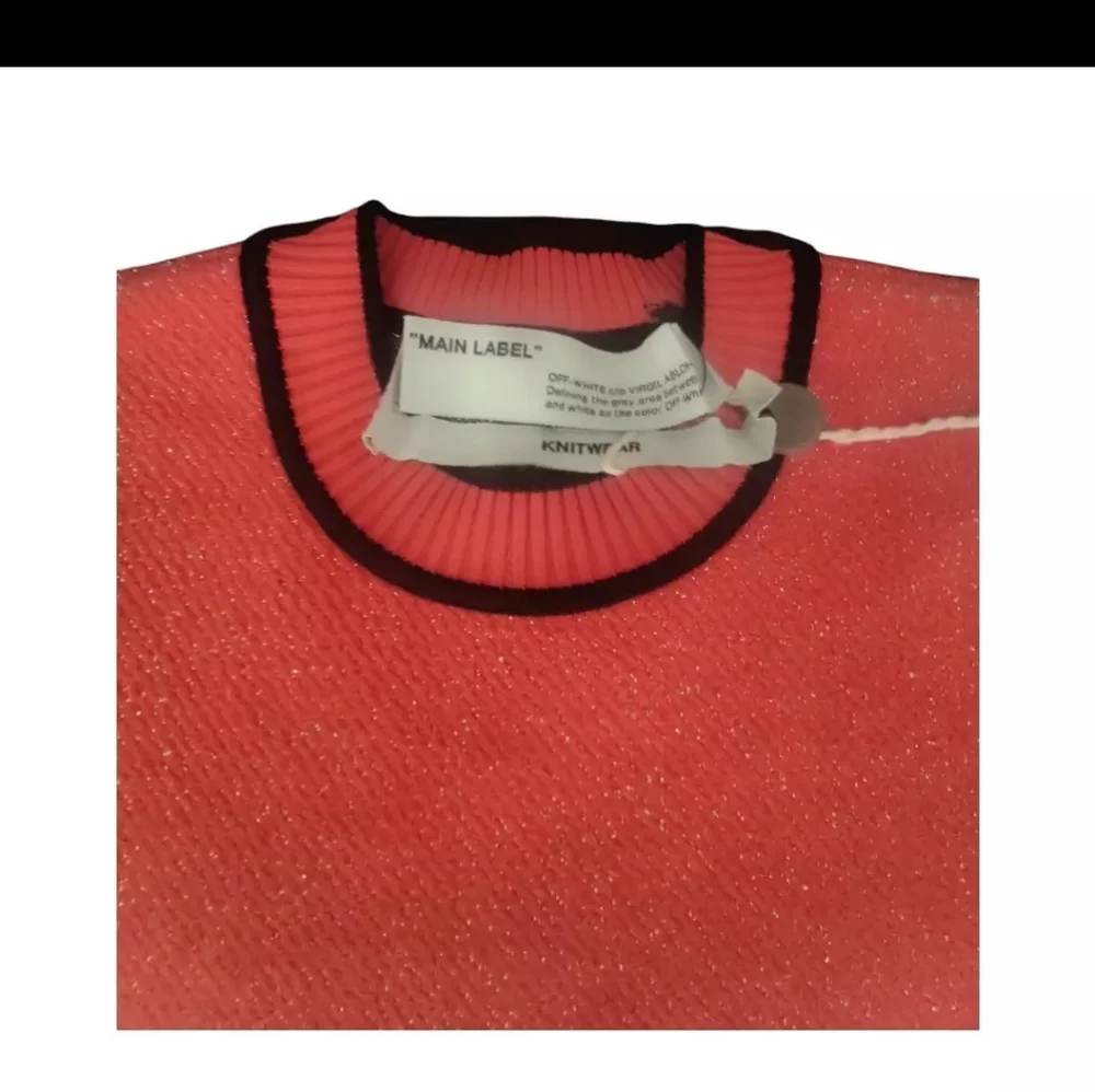 Off-White ‘SWANS’ Metallic Knit Logo Sweater NWT Coral / Gold IT 42 (US S) - Picture 3 of 3